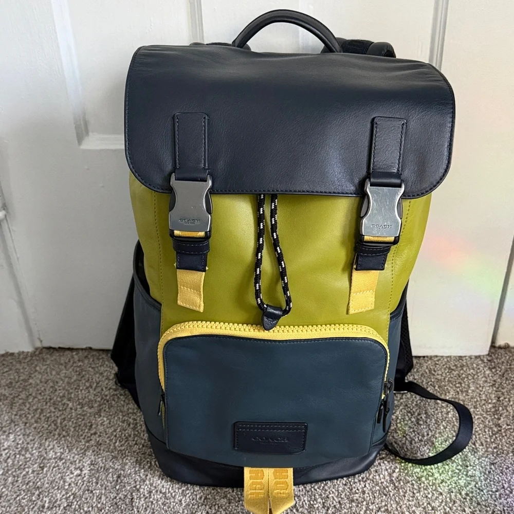 Coach Green and Blue Leather Backpack - Picture 3 of 7